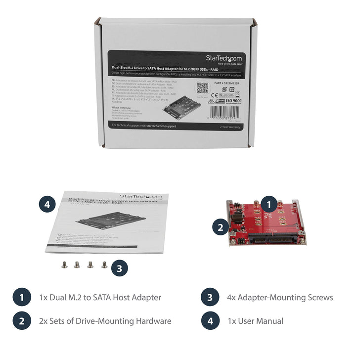 M.2 to SATA Adapter - Dual Slot - for 2.5in Drive Bay - RAID - M.2 SSD - M.2 Adapter - M.2 SSD Adapter (S322M225R),red