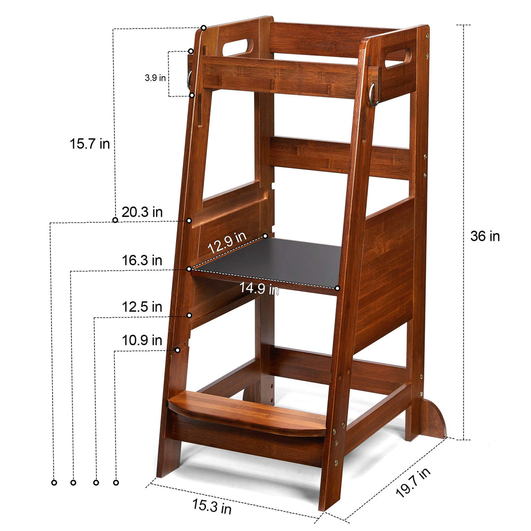 Bamboo Toddler Kitchen Step Stool Helper Standing Tower Height Adjustable with Anti-Slip Protection