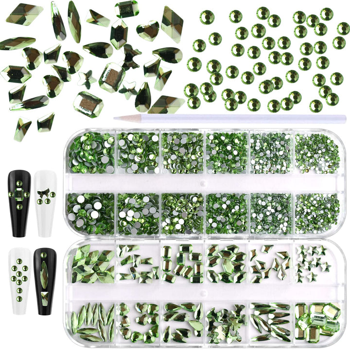 2 Box Flat Back Tender Green Nail Art Rhinestones Crystals For Acrylic Nails 1560 Pcs Grass Green Nail Stones Nail Gems Rhinestones For Nail Art Jewels Nail Charms For Women Nail Beads Crafts
