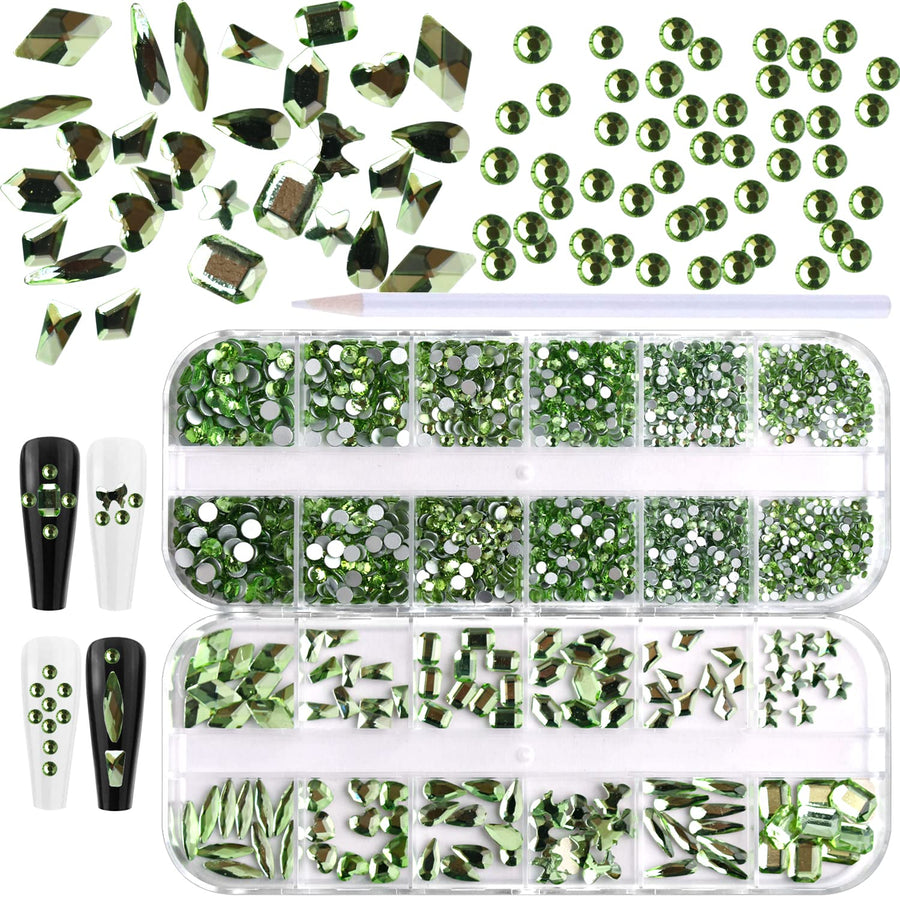 2 Box Flat Back Tender Green Nail Art Rhinestones Crystals For Acrylic Nails 1560 Pcs Grass Green Nail Stones Nail Gems Rhinestones For Nail Art Jewels Nail Charms For Women Nail Beads Crafts