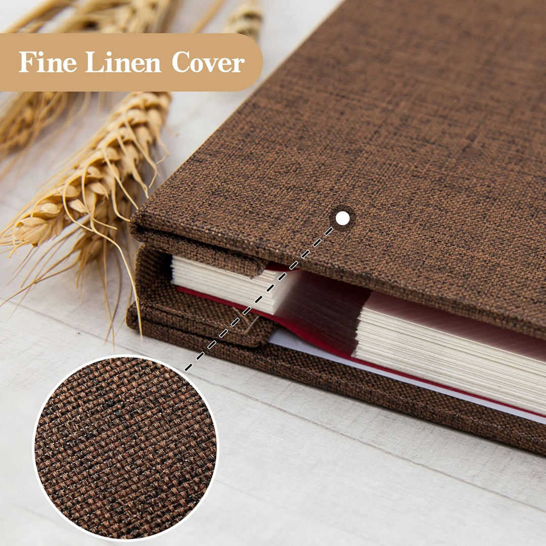 Large Photo Album Self Adhesive 3x5 4x6 5x7 8x10 10x12 Pictures Linen Cover 40 Blank Pages Magnetic DIY Scrapbook Album with A Metallic Pen (Brown, 13.2x12.8 inch 40 Pages)