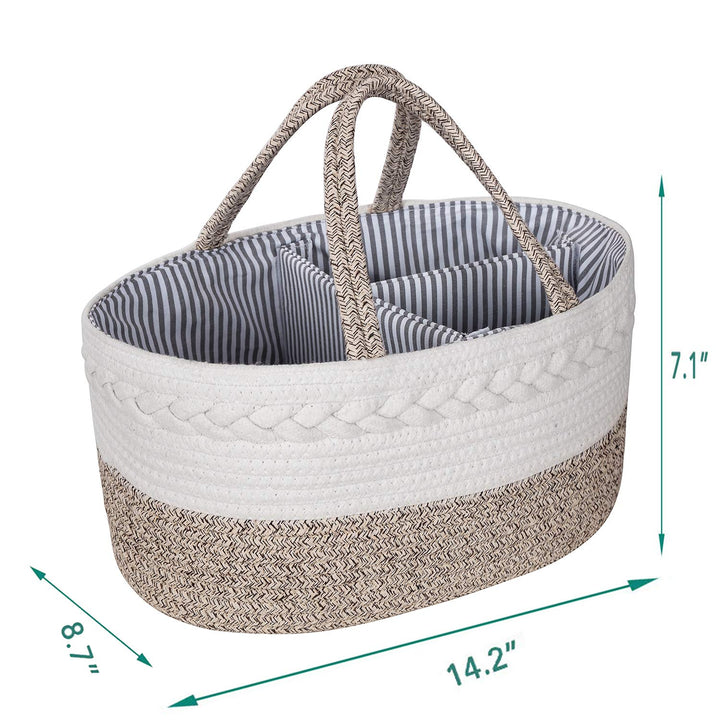 Baby Diaper Caddy Organizer - Cotton Rope Portable Basket Diaper Basket, Nursery Storage Bin with Removable Inserts, Changing Table Organizer Basket
