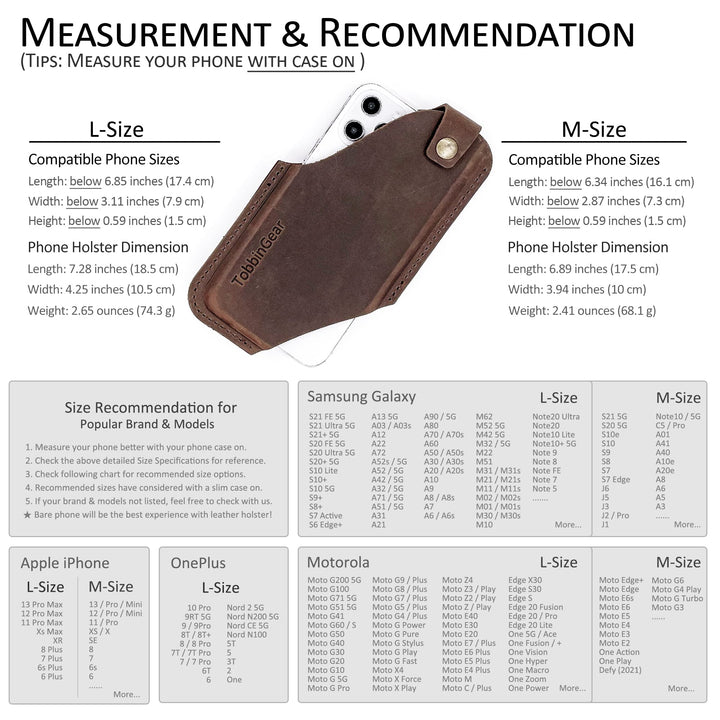 Leather Cell Phone Holster with Belt Clip, Leather Belt Phone Pouch, Universal Leather Phone Case on Belt, Phone Holder for iPhone, Cell Phone Sheath Dark Brown Medium