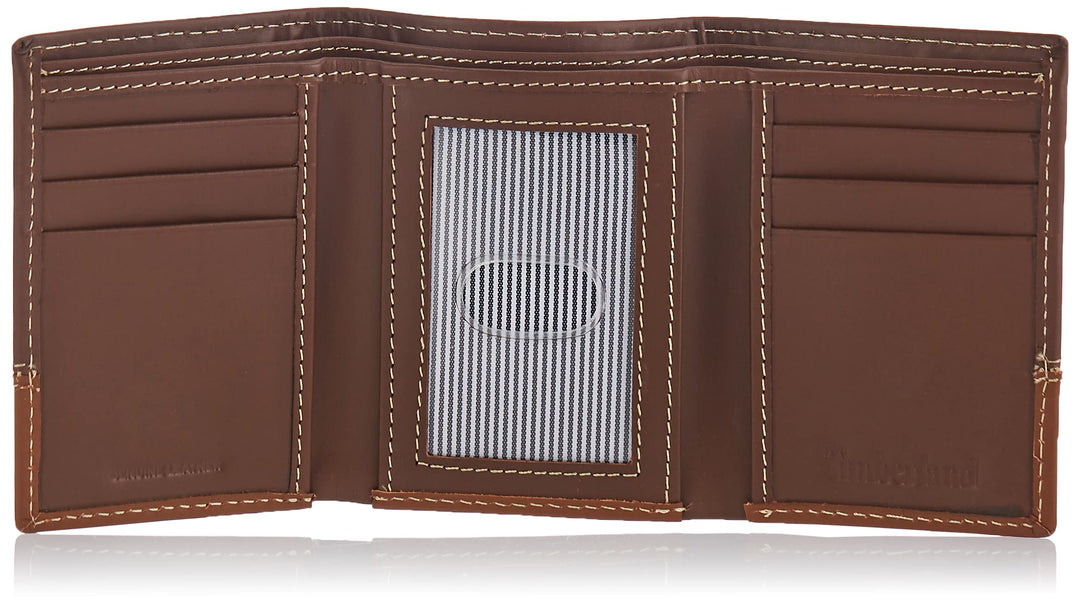 Men's Leather Trifold Wallet with Id Window, Brown/Tan, One Size