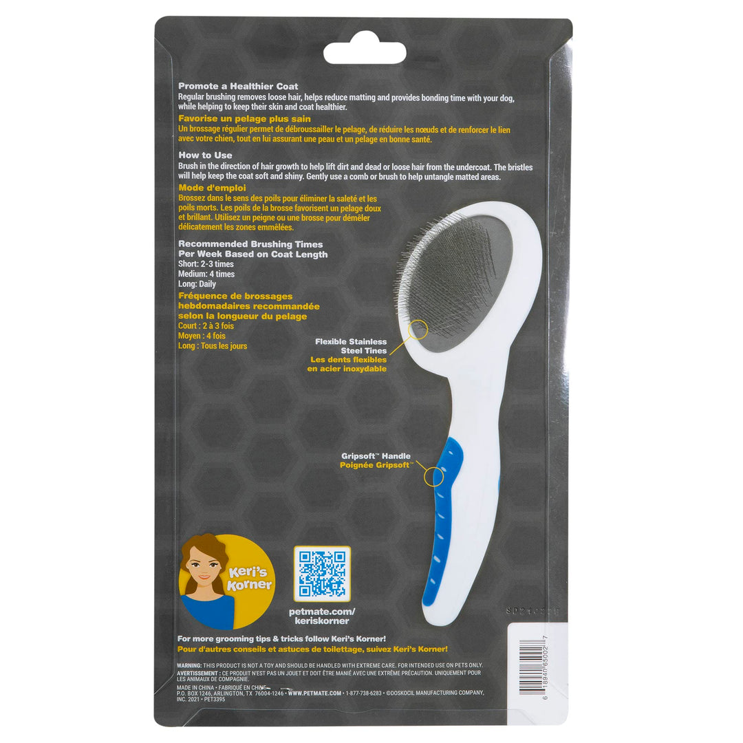 Pet Gripsoft Dog Soft Pin Slicker Brush with Non-Slip Rubber Grip (Angled Stainless Steel Tines),Assorted Colors,8 Inch,65002