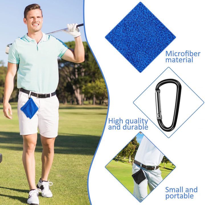 3 Pieces Golf Ball Towel 5.5 x 5.5 Inch, Small Golf Pocket Towel with Clip Portable Golf Cleaner Accessories for Men Women (Black,Grey,Blue)