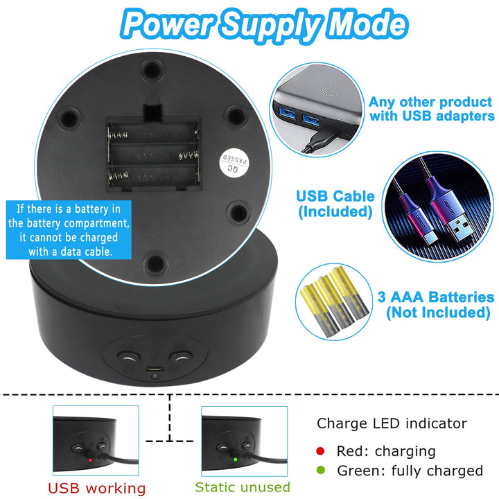 Motorized Rotating Display Stand 360 Degree Electric Photography Turntable with 6 PVC Backgrounds, Battery/USB Power Supply for Display Products Photography Jewelry Watch Models