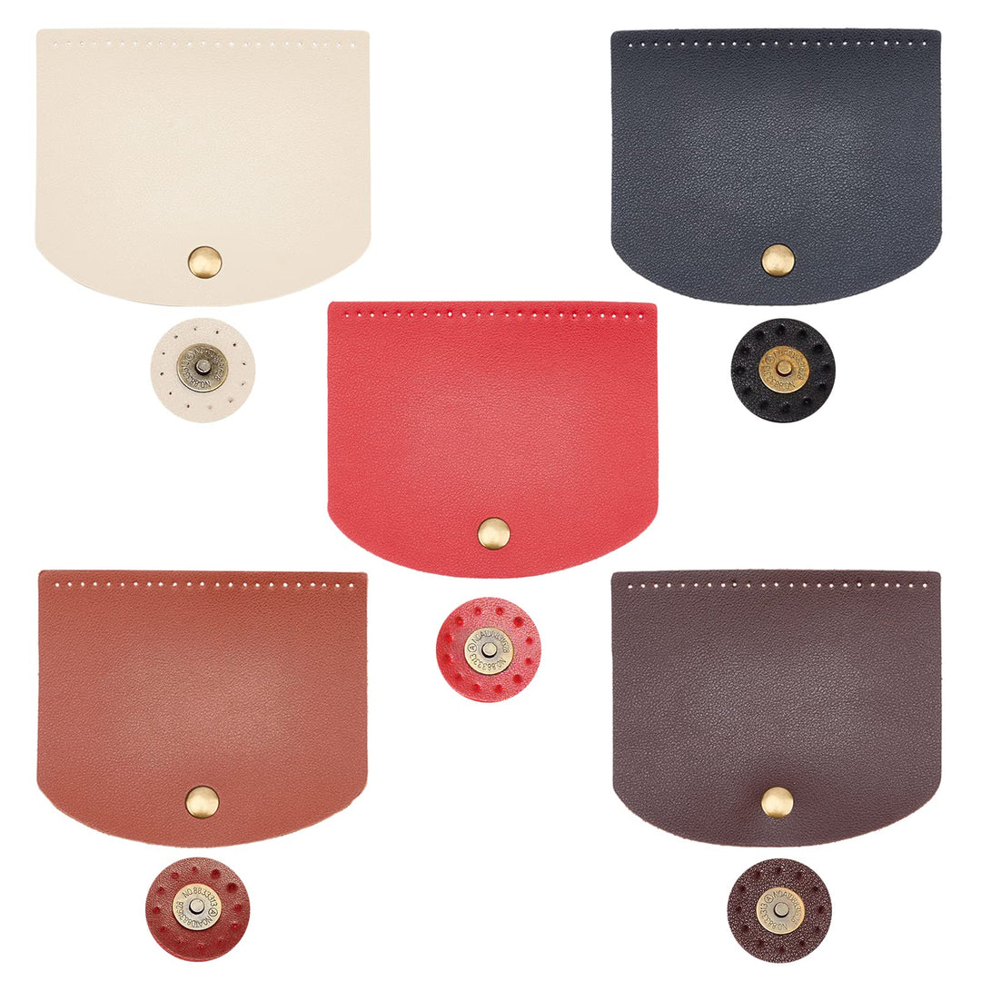 Bag Flip Cover, 5 Colors 4.7 x 4 Inch Rectangle Imitation Leather Bag Cover Sew on Faux Leather Tab Closure with Alloy Buckle for DIY Handbag Purse Shoulder Bag Making Supplies, 5Pcs/Set