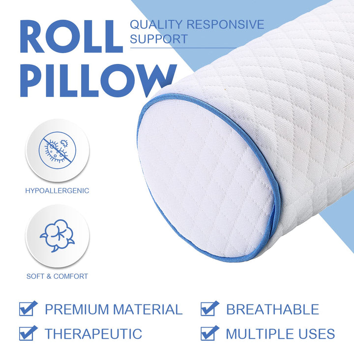 2 Pieces Cervical Neck Roll Pillow Memory Foam Round Cylinder Bolster Lumbar Pillow with Washable Cover Neck Pillows Support for Sleeping Travel Head Bed Back Legs Knees, 17.7 x 4.3 Inch (White)