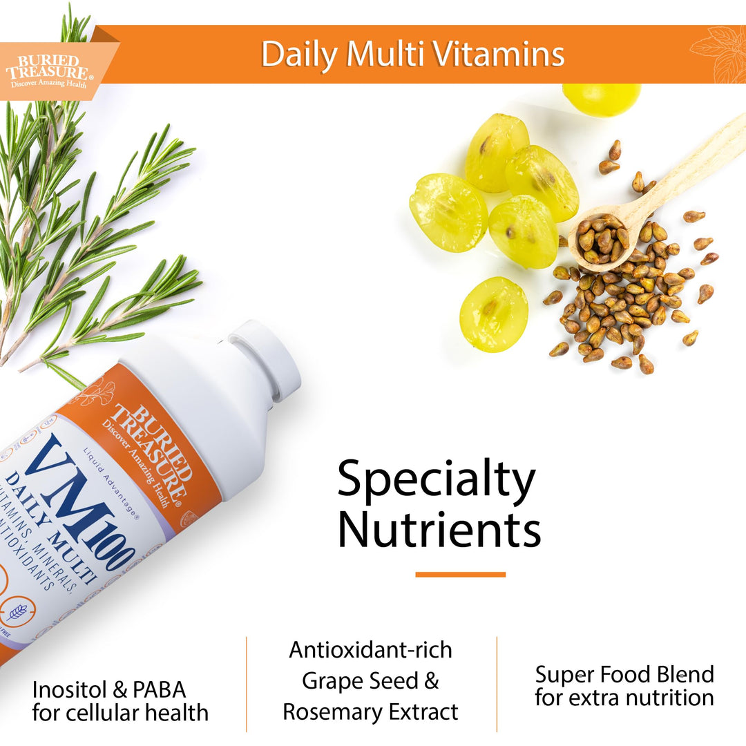 VM100 Complete Daily Liquid Vitamins and Minerals plus Antioxidants Supplement for Maximum Absorption Great Tasting Orange Zest Flavor 32 Servings 32 Ounce