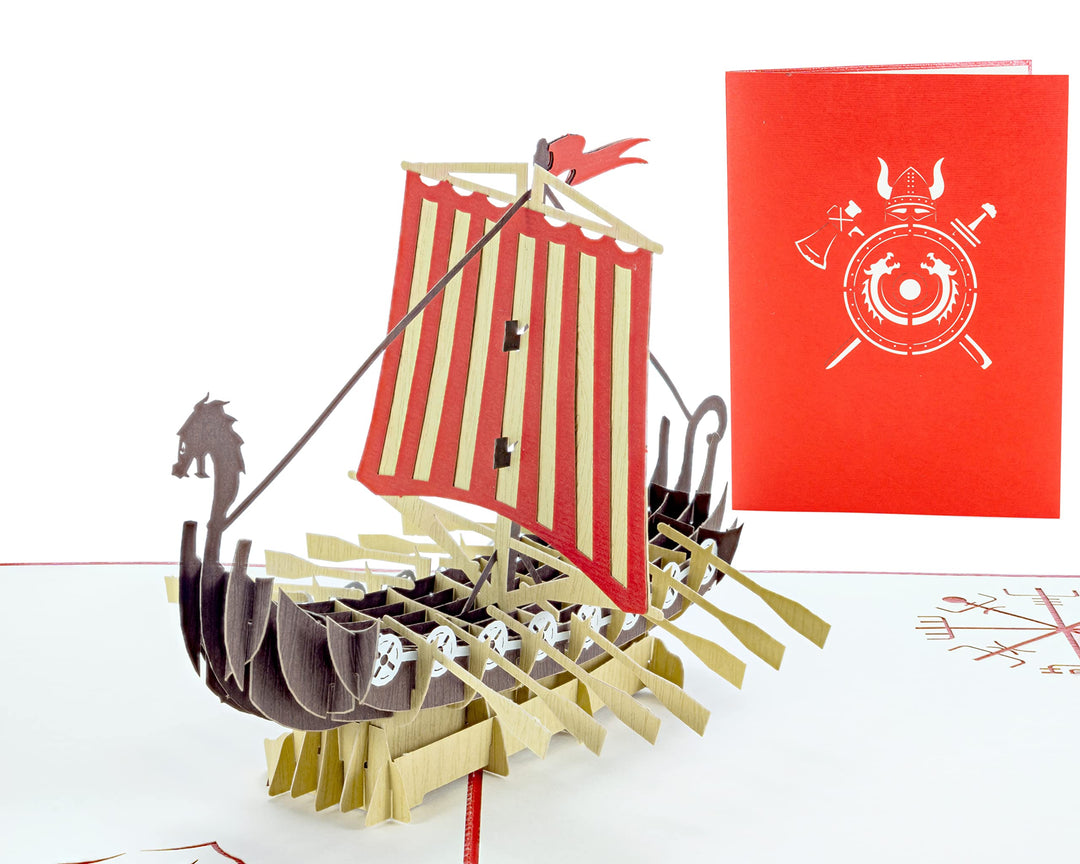 Viking Ship - WOW 3D Pop Up Greeting Card - Suitable for Birthday, Good Luck, Congrats, Fathers Day, Get well, Goodbye, Farewell - Premium, Handcrafted