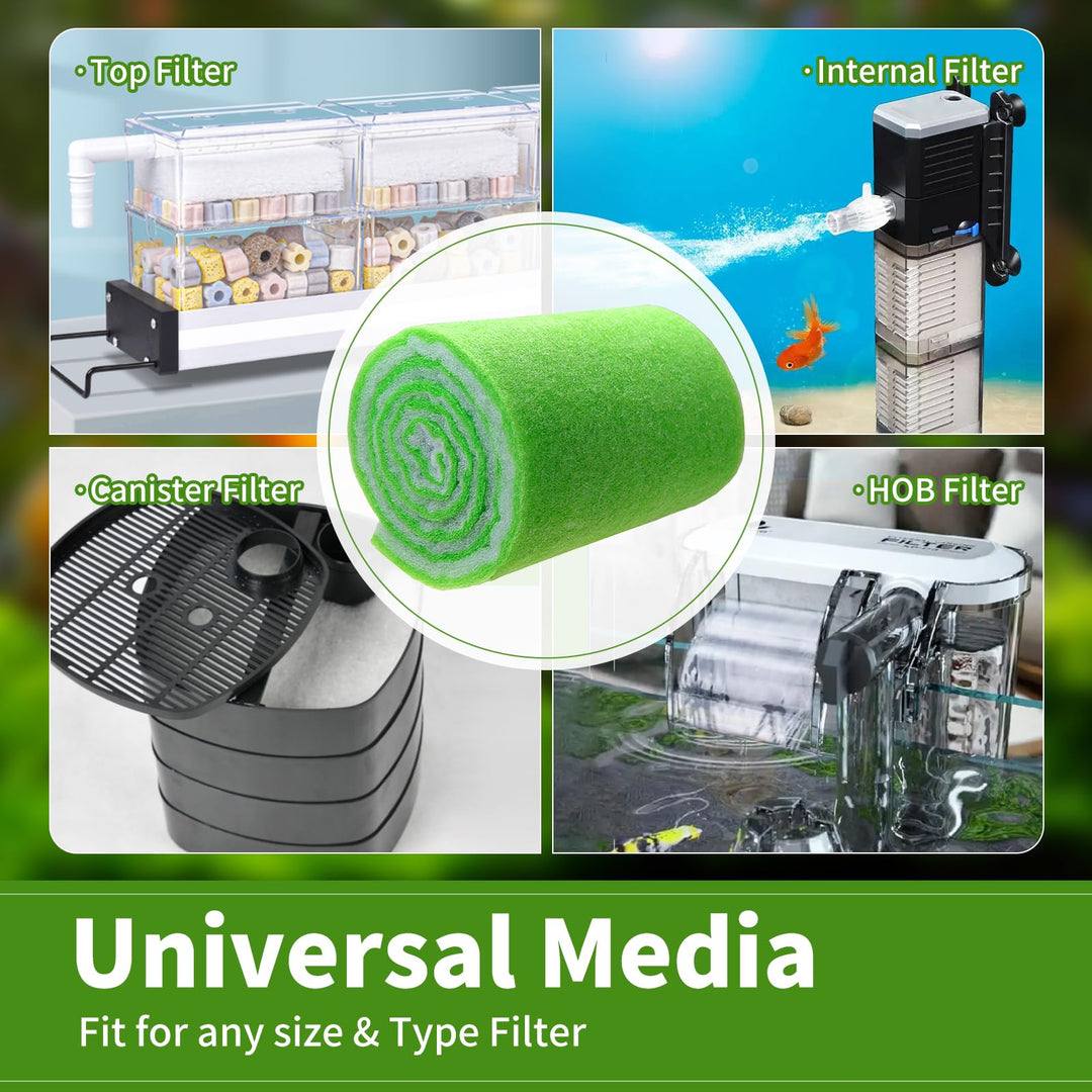 Aquarium Filter Media Pad Dual Density Bonded Filter Floss Roll Cut to Fit for Fish Tank Canister Filter 72 x 12” x 3/4-1”