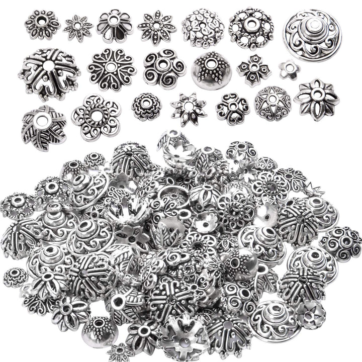 200pcs Tibetan Silver Flower Bead Caps Bead Caps Spacer Beads Bali Style Jewelry Findings for Necklace Bracelet,20 Styles