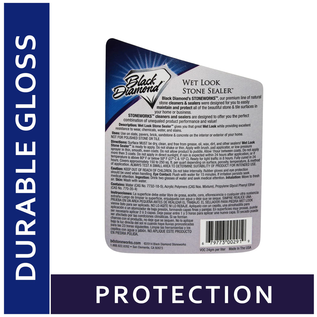 Wet Look Natural Stone Sealer. Durable, Long-Lasting Gloss Protection. Interior and Exterior Pavers, Slate, Sandstone, Travertine, Flagstone, Driveways, Garage Floors, etc.