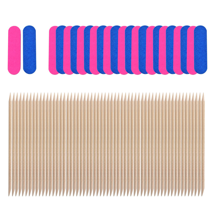 200 Pieces Mini Nail File Bulk(180/240 Grit) and 100 Pcs Wooden Cuticle Sticks, Disposable Nail Files Double Sided Emery Boards for Home or Professional Manicure Tools(Blue and Pink)