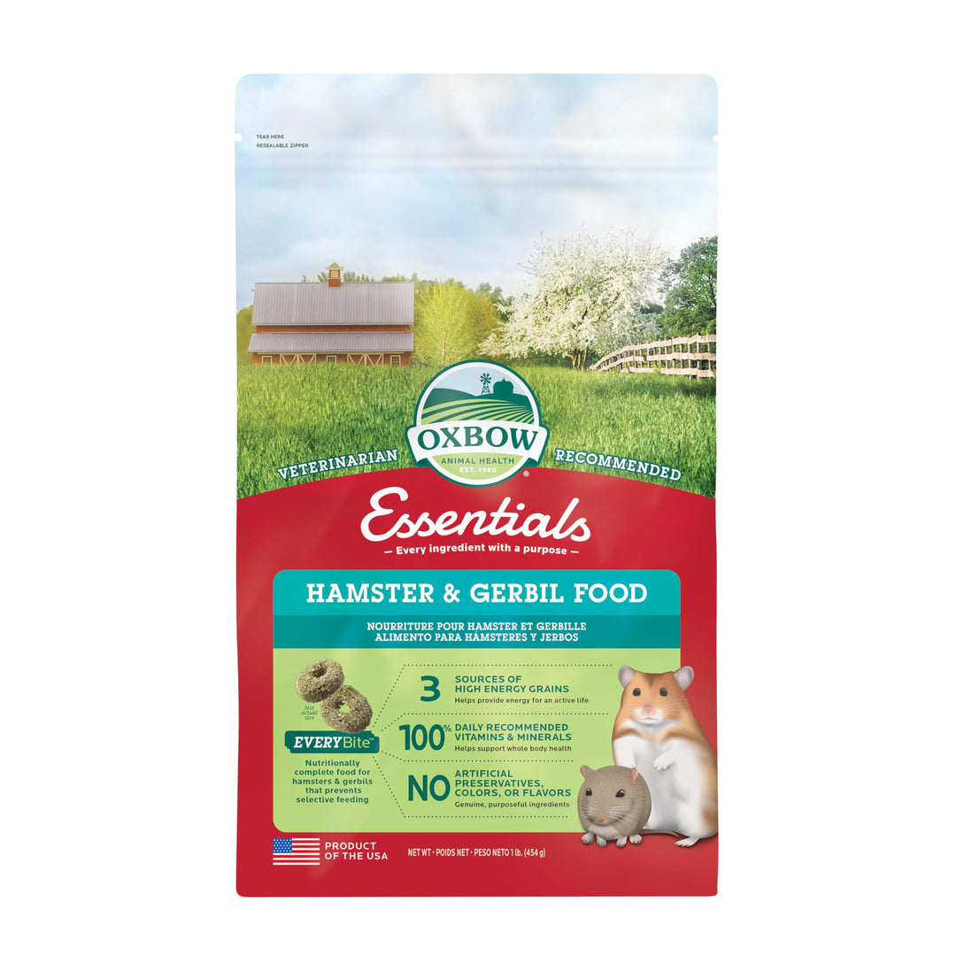 Essentials Hamster Food and Gerbil Food, Vitamin & Mineral Rich Daily Diet for Hamsters & Gerbils, Veterinarian Formulated, Small Animal Pet Products, Made in USA, 1 lb Bag