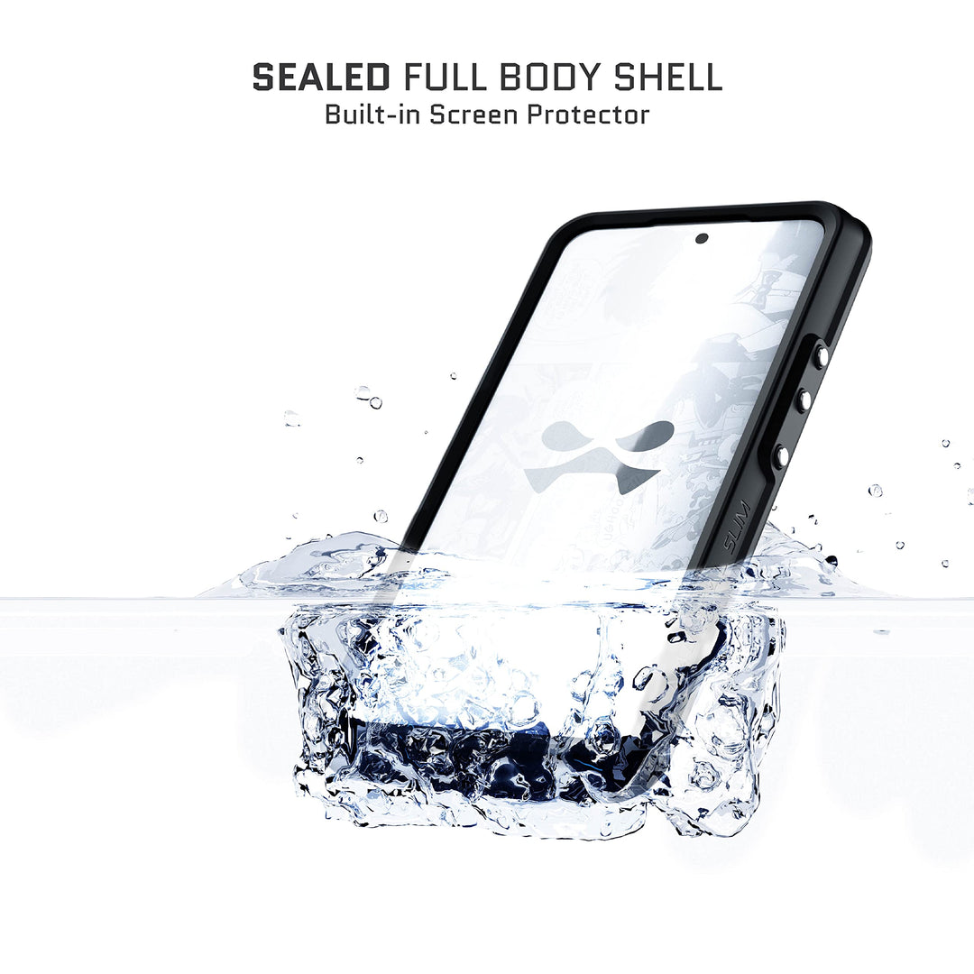NAUTICAL Slim Waterproof Case for Galaxy S22 Ultra 5G - Heavy Duty Shockproof Protection, Built-In Screen & Camera Lens Protector (Black)