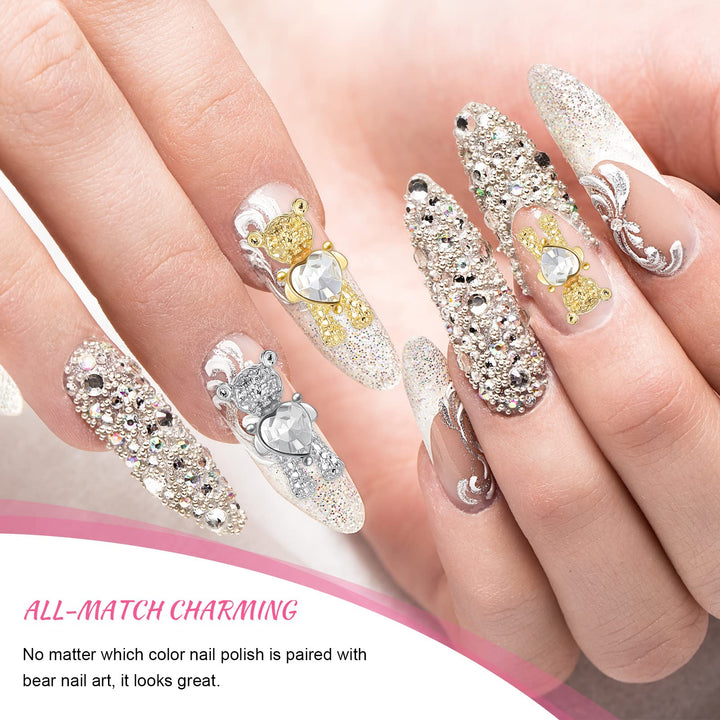 12 Pieces 3D Bear Nail Charms 3D Nail Art Shiny Alloy Bear Nail Charms Cute Nail Rhinestones and Charms Crystal Bear Nail Ornaments Nail Art Rhinestones Nail Decoration for Women Girls DIY Nail Art