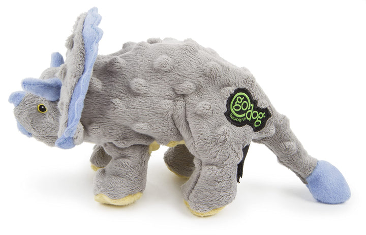 Dinos Frills Squeaky Plush Dog Toy, Chew Guard Technology - Gray, Small