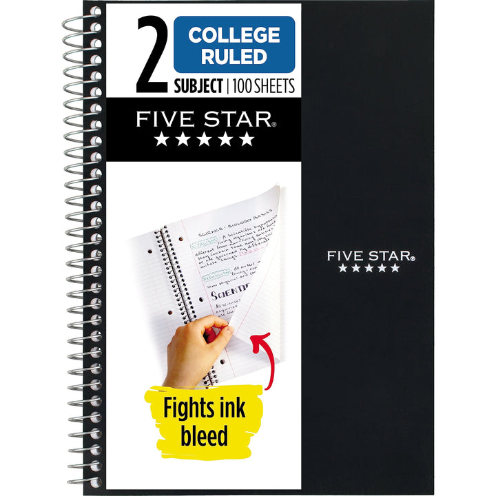 Small Spiral Notebook, 2 Subject, College Ruled Paper, 9-1/2 x 6, 100 Sheets, Black (72285)