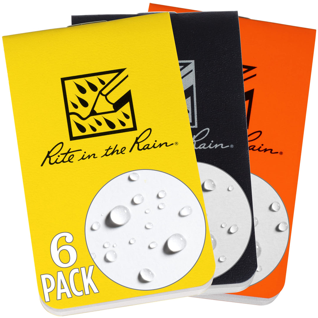 Weatherproof On The Go Wallet Notebook, 2 x 3.375, 2 Each Yellow, Black, Orange Cover, Blank Pages, 6 Pack (No. OTG-INDL)
