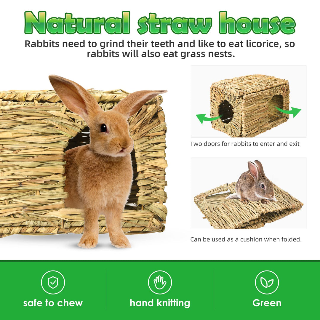 Bunny Grass House-Hand Made Edible Natural Grass Hideaway Comfortable Playhouse for Rabbits, Guinea Pigs and Small Animals to Play,Sleep and Eat