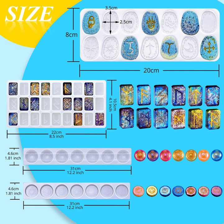 7 Chakras Stones Resin Mold Rune Silicone Mold Symbol Rune Letter Epoxy Mold DIY Symbol Word Casting Mold DIY Resin Craft Molds for Handmade Crafts Making Supplies