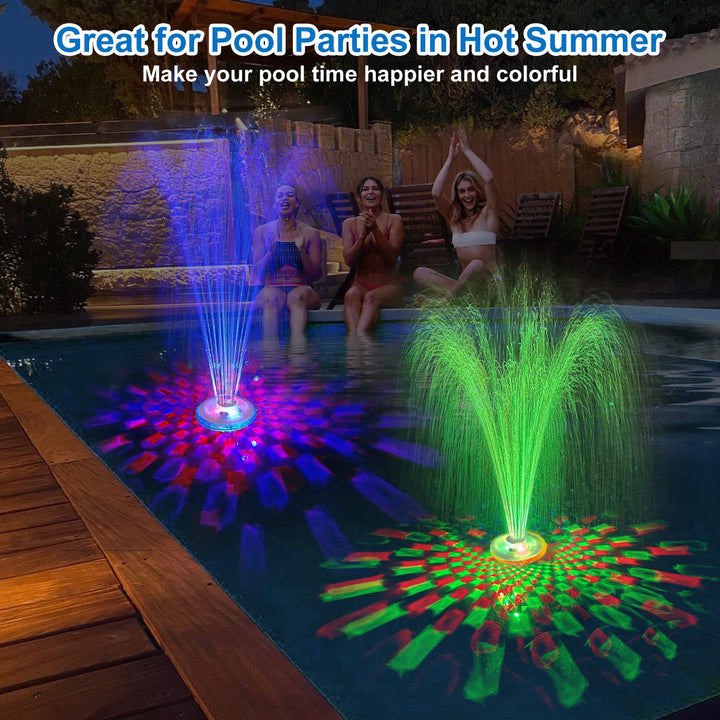 Floating Pool Fountain with Underwater Light Show,Pool Water Fountain Rechargeable Battery Powered,2 Spray Modes Pool Fountain Pump,Pool Fountain for Inground Above Ground Pools-1PC