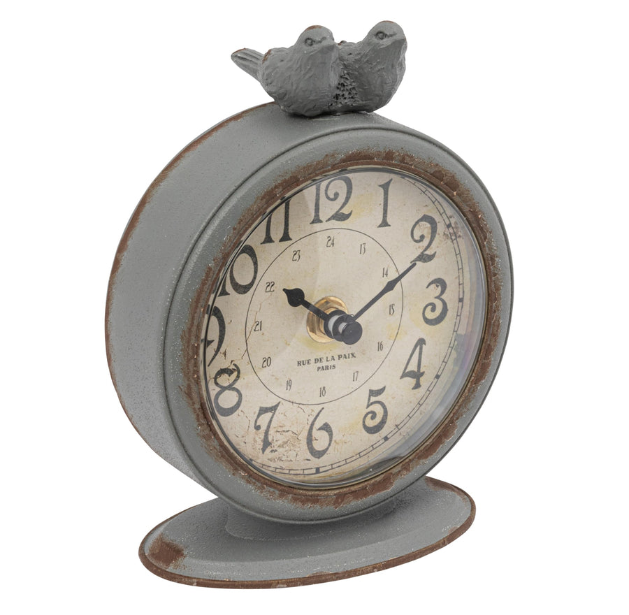 Grey Pewter Mantel Clock with Birds