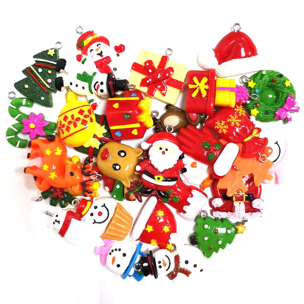 30pcs Mini Christmas Ornaments Tree Decorations, Small Christmas Tree Ornaments with Santa Claus, Snowman, Reindeer and More Resin Tiny Christmas Figurines for Holiday Christmas Hanging Decor