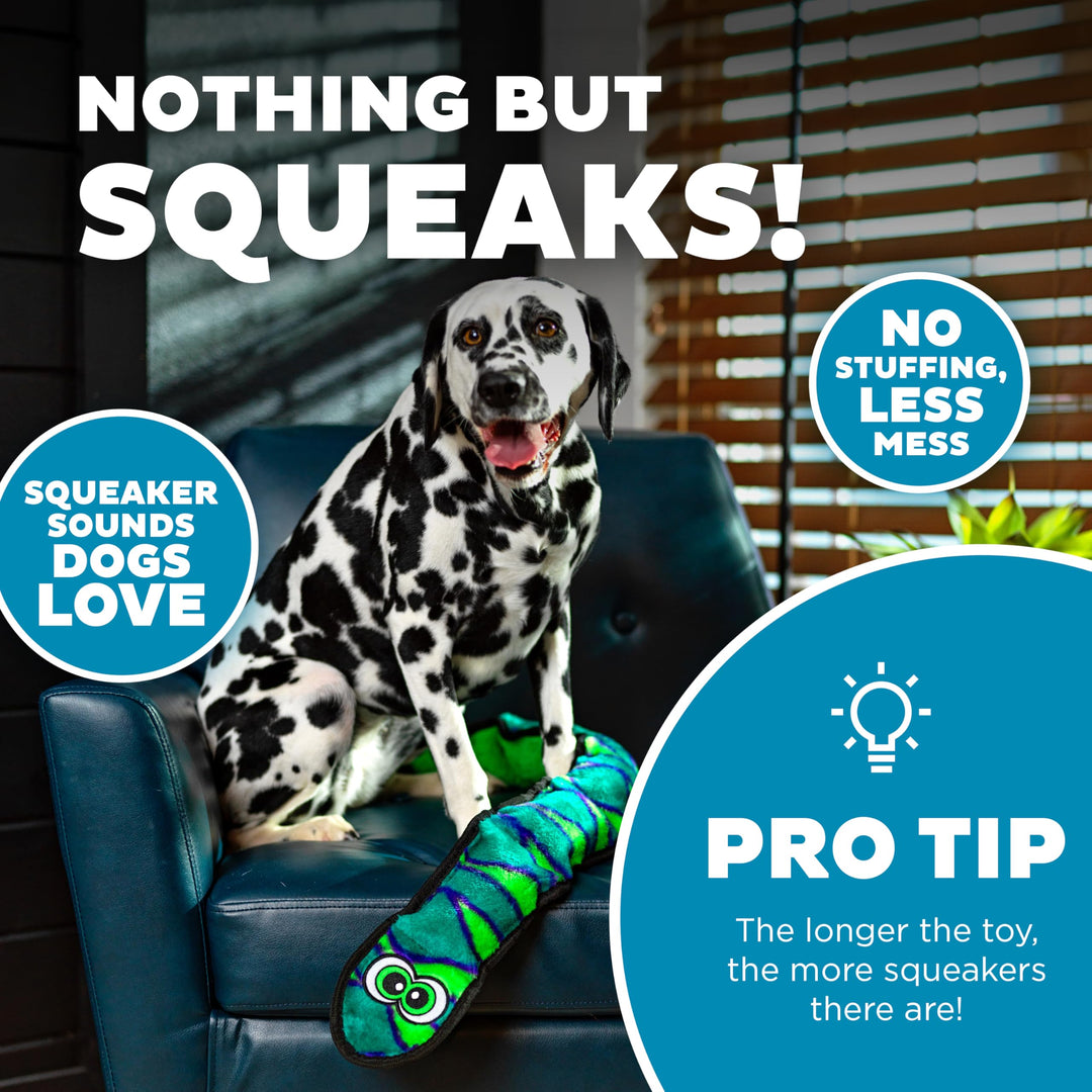 Durablez Tough Plush Squeaky Dog Toy, Snake, Blue, XL