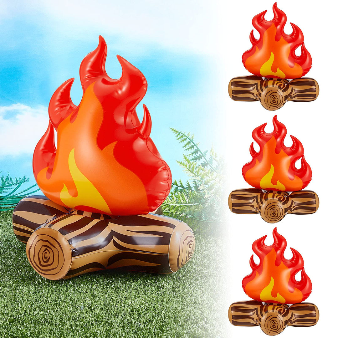 4 Pieces of 12 Inch Inflatable Campfire Props Fake Camping Party Campfire Party Scene Decoration, Indoor and Outdoor Camping Game Props Campfire Inflatable for Boys Campfire Firewood Toys