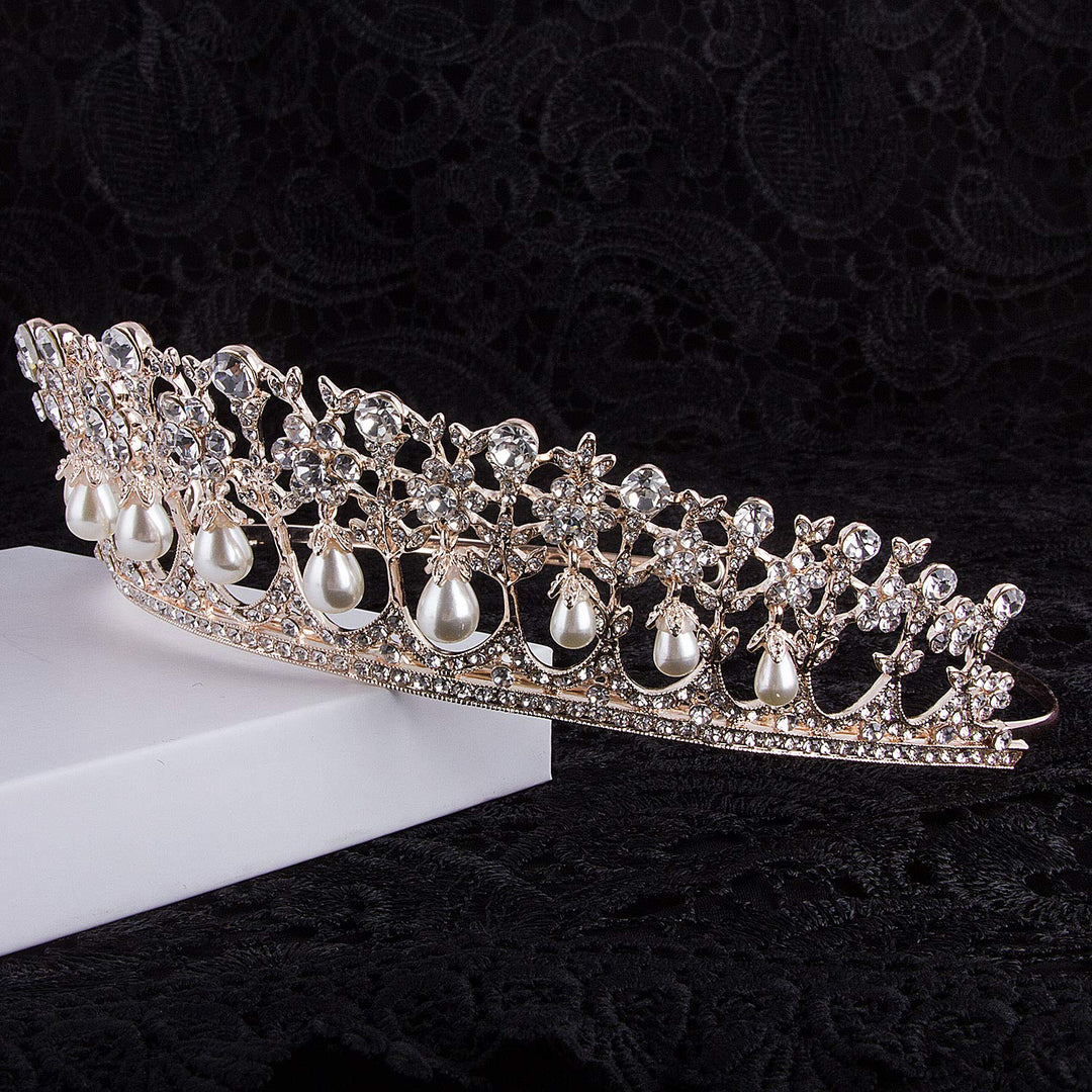 Crystal Rhinestone Queen Bride Tiara Crown for Women Girls Headdress Vintage Bridal Birthday Prom Wedding Tiaras and Crowns Hair Jewelry Accessories Rose Gold