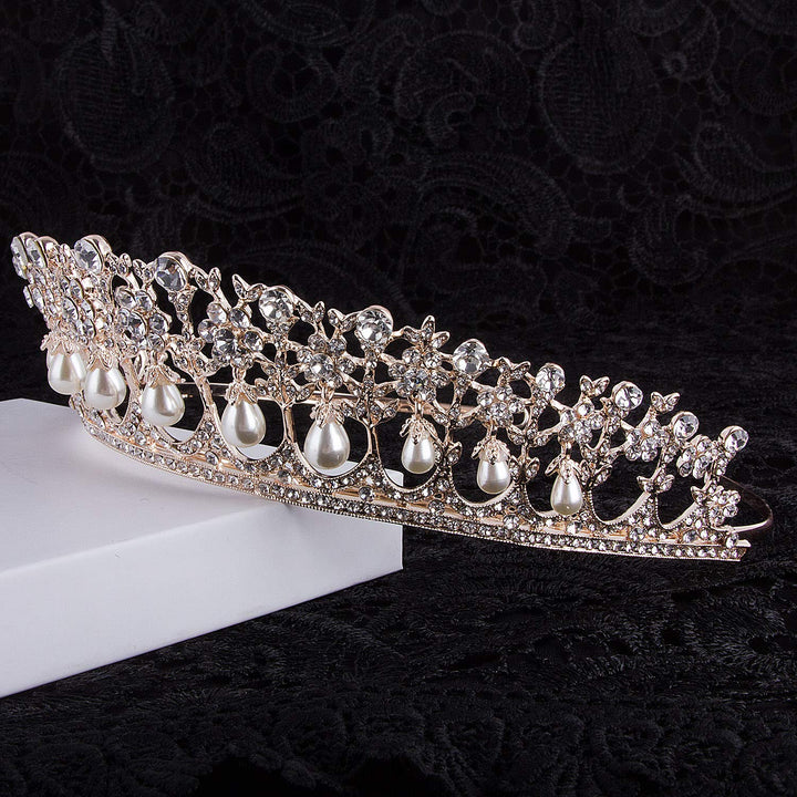 Crystal Rhinestone Queen Bride Tiara Crown for Women Girls Headdress Vintage Bridal Birthday Prom Wedding Tiaras and Crowns Hair Jewelry Accessories Rose Gold