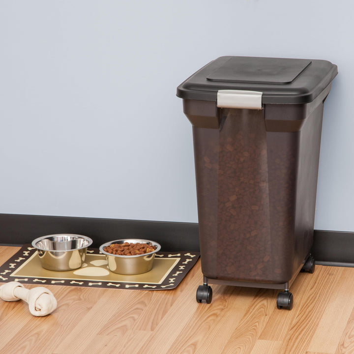 USA WeatherPro Airtight Dog Food Storage Container, Up to 42 lbs, Attachable Wheels, For Dog Cat Bird and Other Pet Food Storage Bin, Keep Fresh, Easy Mobility, BPA Free, Smoke/Black