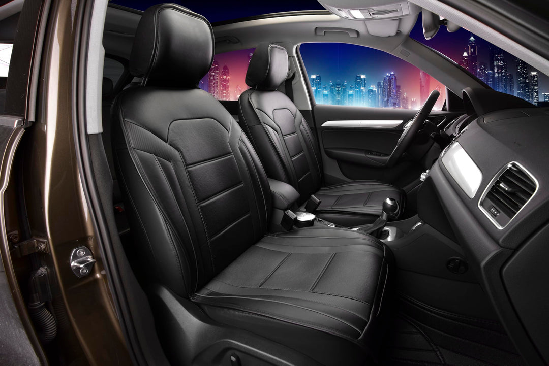 Front Set Faux Leather Car Seat Cushions - Seat Covers for Low Back Seat, Universal Fit, Airbag Compatible Seat Cover for SUV, Sedan, Black