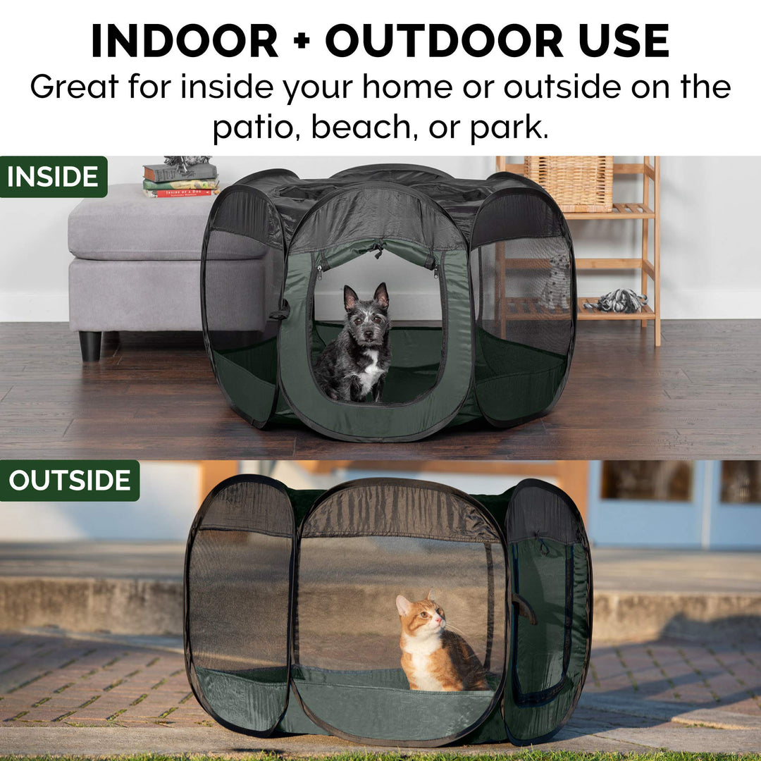 Portable Dog Playpen Cat Tent, Pet playground/kennel foldable indoor outdoor zippered puppy crate - Hunter Green, Small