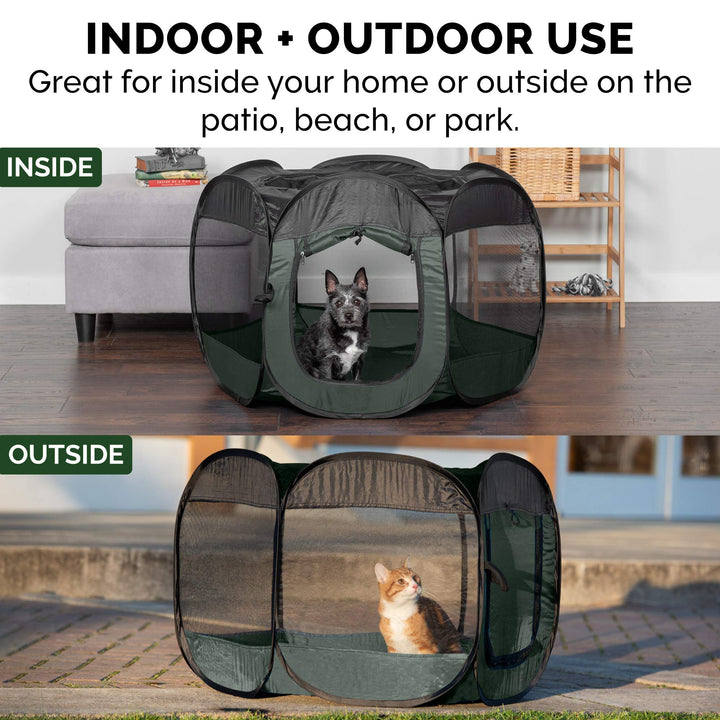 Portable Dog Playpen Cat Tent, Pet playground/kennel foldable indoor outdoor zippered puppy crate - Hunter Green, Small