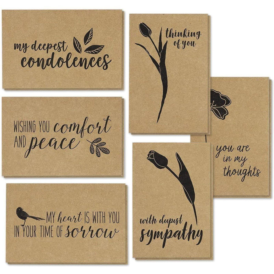 Sympathy Cards - 36-Pack Sympathy Cards Bulk, Greeting Cards Sympathy Kraft Paper, 6 Floral Bird Designs, Envelopes Included, Assorted Sympathy Cards, 4 x 6 Inches