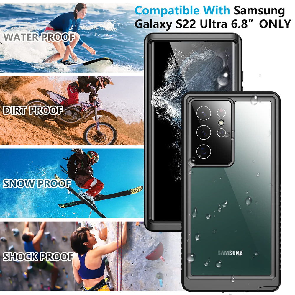 for Samsung Galaxy S22 Ultra Case Waterproof, Built in Screen Protector 360° Full Body Heavy Duty Shockproof IP68 Waterproof Galaxy S22 Ultra Case for Samsung S22 Ultra 5G 6.8 inch Black