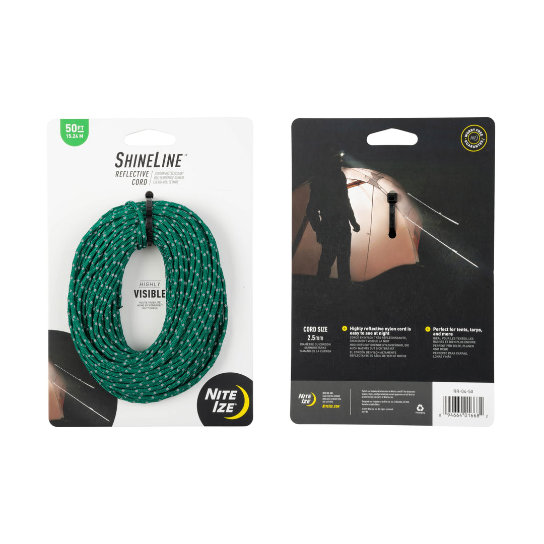 ShineLine Reflective Cord - Heavy-Duty Reflective Nylon Rope - Utility Cord for Hiking, Camping, Boating & Backpacking Essentials - Green, 50 Feet