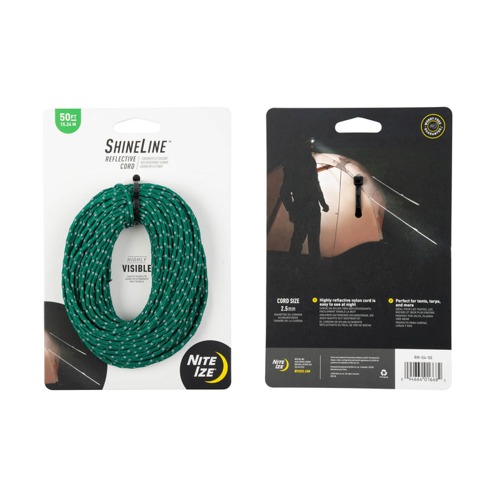 ShineLine Reflective Cord - Heavy-Duty Reflective Nylon Rope - Utility Cord for Hiking, Camping, Boating & Backpacking Essentials - Green, 50 Feet