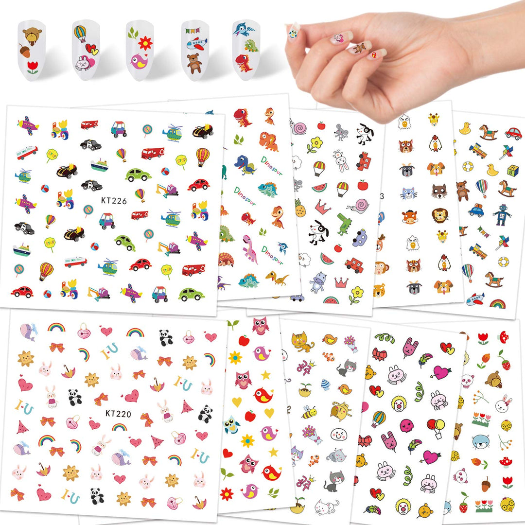 Nail Art Stickers Decals for Kids Girls, 600+Design Animal Fruit Dinosaur Car Flower Self Adhesive 3D Nail Art Sticker DIY Manicure Supplies for Children Birthday Tea Spa Party Nail Salon Gift