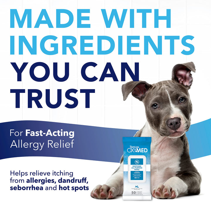 Oxymed Soothing Allover Cat & Dog Wipes For Paws And Butt | Anti Itch Relief For Dogs & Cats 50 Count