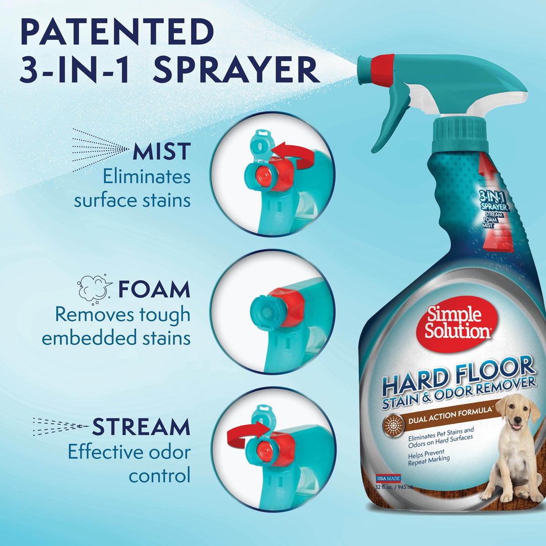 Hard Floor Extreme Pet Stain and Odor Eliminator Spray, Dog and Cat Enzyme Cleaner, Pro-Bacteria Cleaning Power, Strong Urine, Pee and Poop Smell Remover for Hardwood Floors, 32 oz