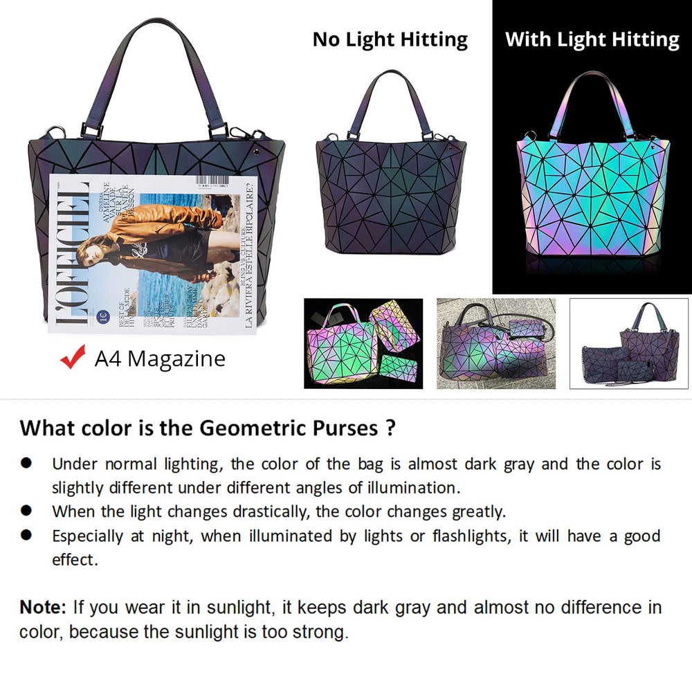 Geometric Luminous Purses and Handbags for Women Holographic Reflective Crossbody Bag Wallet 3PCS