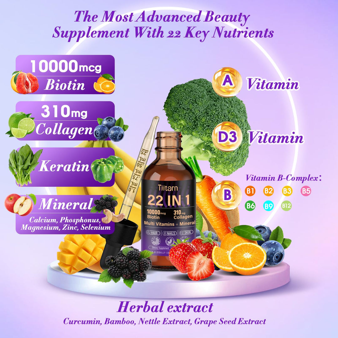Hair Vitamins Liquid Biotin, Collagen & Hyaluronic Acid – multivitamin Hair Growth for Women and Men Supports Hair, Skin & Nails | Vitamin B Complex | 98% Faster Absorption Than Pills-038