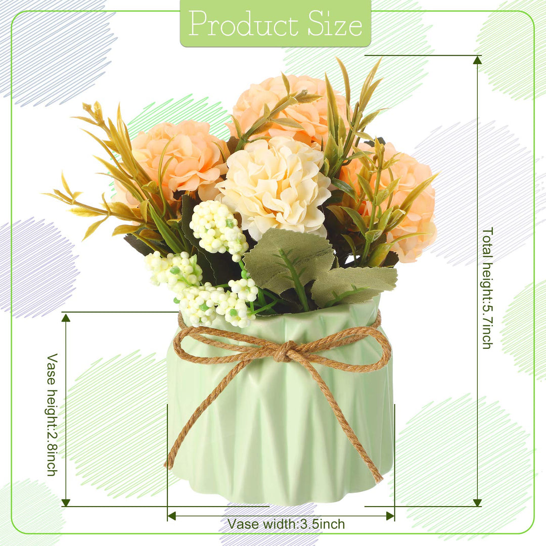 3 Pieces Artificial Hydrangea Bouquet with Small Ceramic Vase Fake Silk Floral Balls Flowers Decor Pretty Flower Arrangement for Table Home Party Office Wedding Spring Decoration (Vivid Style)