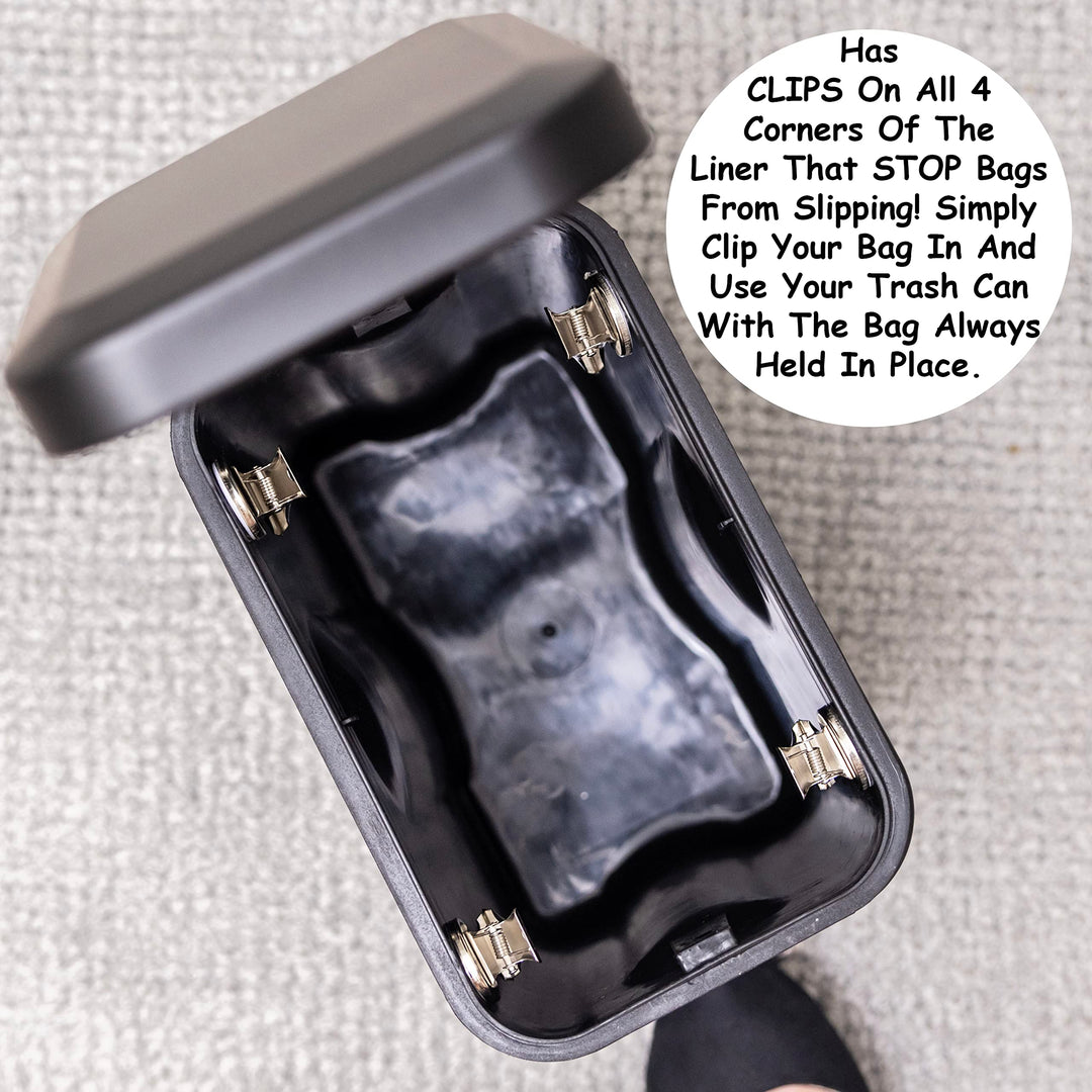 Soft Close, Slim Trash Can 1.6 Gallon with Anti - Bag Slip Liner and Lid, Use as Mini Garbage Basket, Slim Dust Bin, or Decor in Bathroom, Restroom, Kitchen, or Bedroom (Matte Black)
