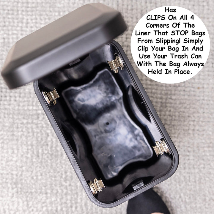 Soft Close, Slim Trash Can 1.6 Gallon with Anti - Bag Slip Liner and Lid, Use as Mini Garbage Basket, Slim Dust Bin, or Decor in Bathroom, Restroom, Kitchen, or Bedroom (Matte Black)